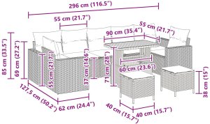 vidaXL Zestaw kanapowy ogrodowy 10 elementów z poduszkami w beżowym rattan i akacji, Zestaw do jadalni ogrodowej 3 elementy z poduszkami w beżowym rattan i akacji 9
