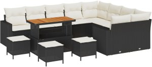 vidaXL 12-Częściowy Zestaw Sof Ogrodowych z Poduszkami Czarny Rattan Akacjowy, vidaXL 3-Częściowy Zestaw Jadalny Ogrodowy z Poduszkami Czarny Rattan Akacjowy 2