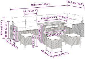 vidaXL Zestaw Sof Ogrodowych 10-częściowy z Poduszkami Beżowy Poli Rattan Akacja, Zestaw Jadalny Ogrodowy 4-częściowy z Poduszkami Beżowy Poli Rattan Akacja 10