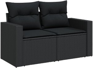 vidaXL 12-częściowy zestaw sofy ogrodowej z poduszkami czarny poli rattan akacja, 3-częściowy zestaw jadalny na zewnątrz z poduszkami czarny poli rattan akacja 4