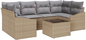 vidaXL Zestaw jadalny do ogrodu  w 7 części z poduszkami Beżowy Poli Rattan 2