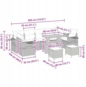 vidaXL Zestaw kanap ogrodowych z poduszkami czarny polirattan akacja, Zestaw do jadalni ogrodowej z poduszkami czarny polirattan akacja 12