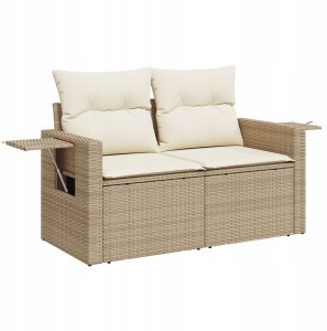 vidaXL Zestaw sof ogrodowych 10-częściowy z poduszkami Beżowy Poli Rattan Akacja, Zestaw obiadowy ogrodowy 3-częściowy z poduszkami Beżowy Poli Rattan Akacja 5