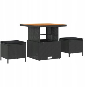 vidaXL Zestaw 12-częściowy sof ogrodowych z poduszkami Czarny Polirattan Akacja, Zestaw 3-częściowy do jadalni ogrodowej z poduszkami Czarny Polirattan Akacja 3