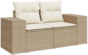 vidaXL 9-członowy Zestaw Sofy Ogrodowej z Poduszkami z Beżowego Polirattanu Acacia, 3-członowy Zestaw Jadalny do Ogrodu z Poduszkami z Beżowego Polirattanu Acacia 5