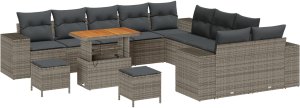vidaXL Zestaw sof ogrodowych 13 części z poduszkami szary polirattan akacja, Zestaw jadalny 3 części z poduszkami szary polirattan akacja 2