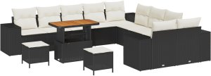 Zestaw ogrodowy 13 części vidaXL z poduszkami Czarny Polirattan, Zestaw ogrodowy 3 części vidaXL z poduszkami Czarny Polirattan 2