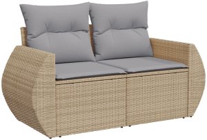 vidaXL 12-częściowy zestaw sofy ogrodowej z poduszkami Beżowy Poly Rattan Akacja, 3-częściowy zestaw jadalny ogrodowy z poduszkami Beżowy Poly Rattan Akacja 6