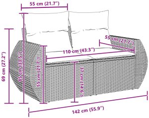 vidaXL 13-częściowy zestaw sofy ogrodowej z poduszkami beżowy poli rattan akacja, 3-częściowy zestaw jadalny ogrodowy z poduszkami beżowy poli rattan akacja 10