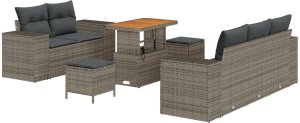 Zestaw ogrodowy vidaXL 8 elementów z poduszkami szary polirattan akacja, Zestaw jadalny vidaXL 3 elementy z poduszkami szary polirattan akacja 2