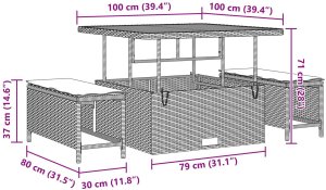 vidaXL 11-częściowy zestaw sofy ogrodowej z poduszkami, beżowy polirattan akacja, 2-osobowa sofa ogrodowa z poduszkami, beżowy polirattan, 3-częściowy zestaw jadalny do ogrodu z poduszkami, beżowy polirattan akacja 10