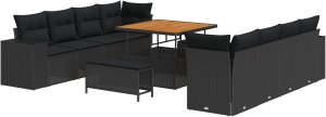 vidaXL Zestaw sof ogrodowych 11 części z poduszkami czarny polirattan akacja, Zestaw do jadalni ogrodowej 3 części z poduszkami czarny polirattan akacja 2