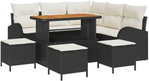 vidaXL 8-częściowy zestaw sof ogrodowych z poduszkami czarny polirattan akacja, 2-osobowa sofa ogrodowa z poduszkami czarny polirattan, 3-częściowy zestaw do jadalni w ogrodzie z poduszkami czarny polirattan akacja 2