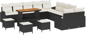 vidaXL Zestaw 13-Częściowy Sof Ogrodowych z Poduszkami z Polirattanu w Kolorze Czarnym, Sofa Ogrodowa 2-osobowa z Poduszkami z Polirattanu w Kolorze Czarnym, Zestaw Jadalniany Ogrodowy 3-Częściowy z Poduszkami z Polirattanu w Kolorze Cza 2