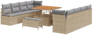 vidaXL Zestaw ogrodowy 11-elementowy z poduszkami Beżowy Polirattan, Sofa ogrodowa 2-osobowa z poduszkami Beżowy Polirattan, Zestaw ogrodowy 3-elementowy z poduszkami Beżowy Polirattan 2
