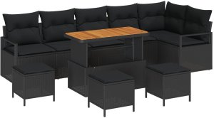 vidaXL 10-częściowy zestaw sofy ogrodowej z poduszkami czarny polirattan, vidaXL 2-osobowa sofa ogrodowa z poduszkami czarny polirattan, vidaXL 4-częściowy zestaw do jadalni ogrodowej z poduszkami czarny polirattan 2