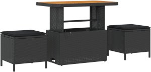 vidaXL Zestaw Sofy Ogrodowej 10 Części z Poduszkami Czarny Rattan Poli Akacja, Zestaw Sofy Ogrodowej 2-osobowej z Poduszkami Czarny Rattan Poli, Zestaw Jadalny Ogrodowy 3 Części z Poduszkami Czarny Rattan Poli Akacja 6