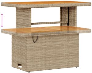 vidaXL 9-częściowy zestaw sof ogrodowych z poduszkami Beżowy Poli Rattan Akacja, Sofa ogrodowa 2-osobowa z poduszkami Beżowy Poli Rattan, 3-częściowy zestaw jadalny ogrodowy z poduszkami Beżowy Poli Rattan Akacja 8