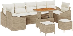 vidaXL Zestaw ogrodowy 10 elementów z poduszkami Beżowy Polirattan Akacja, Zestaw ogrodowy 2-osobowy z poduszkami Beżowy Polirattan, Zestaw jadalniany ogrodowy 3 elementy z poduszkami Beżowy Polirattan Akacja 2