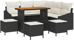vidaXL 9-elementowy zestaw sofy ogrodowej z poduszkami czarny polirattan akacja, 2-osobowa sofa ogrodowa z poduszkami czarny polirattan, 4-elementowy zestaw jadalny z poduszkami czarny polirattan akacja 2