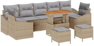 vidaXL Zestaw Sofy Ogrodowej 10-częściowy z Poduszkami Beżowy Polirattan, Zestaw Sofy Ogrodowej 2-osobowy z Poduszkami Beżowy Polirattan, Zestaw jadalny 3-częściowy z Poduszkami Beżowy Polirattan 2