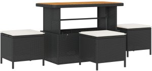 vidaXL 10-elementowy zestaw sof ogrodowych z poduszkami czarny polirattan akacjowy, 2-osobowa sofa ogrodowa z poduszkami czarny polirattan, 4-elementowy zestaw do jadalni ogrodowej z poduszkami czarny polirattan akacjowy 7