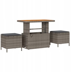 8-elementowy zestaw sof ogrodowych z poduszkami Szary Poli Rattan Akacja, 2-osobowa sofa ogrodowa z poduszkami Szary Poli Rattan, 3-elementowy zestaw jadalniany ogrodowy z poduszkami Szary Poli Rattan Akacja 5