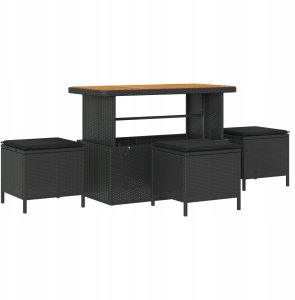 Zestaw kanap ogrodowych vidaXL 9-częściowy z poduszkami Czarny Poli Rattan Akacja, Zestaw kanap ogrodowych vidaXL 2-osobowy z poduszkami Czarny Poli Rattan, Zestaw do jadalni ogrodowej vidaXL 4-częściowy z poduszkami Czarny Poli Rattan Akacja 5