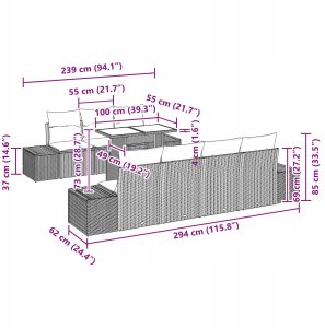 vidaXL Zestaw sof do ogrodu  w 8 częściach z poduszkami jasnoszary polirattan 12