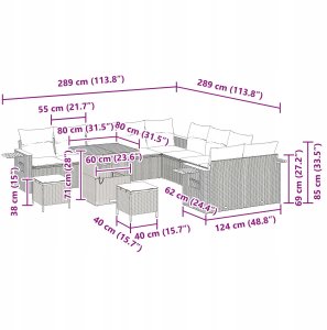 vidaXL Zestaw 13-częściowy sof ogrodowych z poduszkami Beżowy Ratan Akacja, vidaXL Zestaw 3-częściowy stołów ogrodowych z poduszkami Beżowy Ratan Akacja 12