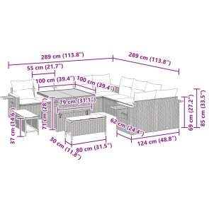 Zestaw 13-częściowy sof ogrodowych z poduszkami Szary Polirattan Akacja, Zestaw 3-częściowy mebli ogrodowych z poduszkami Szary Polirattan Akacja 12