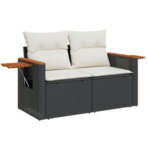 vidaXL 13-częściowy zestaw kanap ogrodowych z poduszkami Czarny Polirattan Akacja, vidaXL 3-częściowy zestaw jadalniany ogrodowy z poduszkami Czarny Polirattan Akacja 5