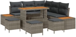 vidaXL 8-Elementowy Zestaw Sofy Ogrodowej z Poduszkami Szary Polirattan Akacja, 3-Elementowy Zestaw Jadalny z Sofy Ogrodowej z Poduszkami Szary Polirattan Akacja 2