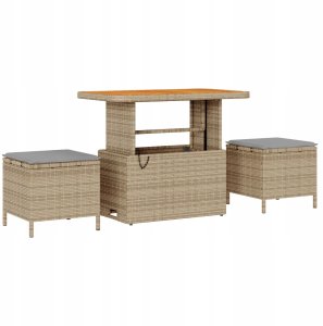 Zestaw Ogrodowy 8 Elementowy z Poduszkami Beżowy Poli Rattan Akacja, Sofa 2-osobowa Ogrodowa z Poduszkami Beżowy Poli Rattan, Zestaw Mebli Ogrodowych 3 Elementowy z Poduszkami Beżowy Poli Rattan Akacja 3