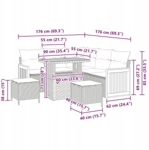 vidaXL 8-częściowy zestaw sofy ogrodowej z poduszkami szary polirattan akacja, 2-osobowa sofa ogrodowa z poduszkami szary polirattan, 3-częściowy zestaw do jadalni w ogrodzie z poduszkami szary polirattan akacja 7