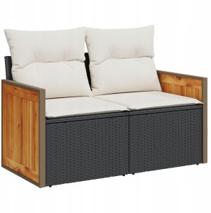 9-częściowy zestaw sof ogrodowych vidaXL z poduszkami czarny polirattan akacja, Sofa dwuosobowa vidaXL z poduszkami czarna polirattanowa, 4-częściowy zestaw jadalny vidaXL z poduszkami czarny polirattan akacja 4