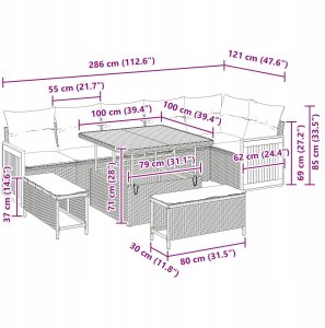 9-częściowy zestaw sof ogrodowych z poduszkami beżowy polirattan akacja, Sofa ogrodowa na 2 osoby z poduszkami beżowy polirattan, Zestaw do jadalni w ogrodzie 3-częściowy z poduszkami beżowy polirattan akacja 8