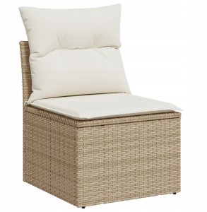 Zestaw 8 elementów sof ogrodowych z poduszkami Beżowy Poli Rattan Akacja, Sofa ogrodowa 2-osobowa z poduszkami Beżowy Poli Rattan, Zestaw jadalny ogrodowy 3-elementowy z poduszkami Beżowy Poli Rattan Akacja 3