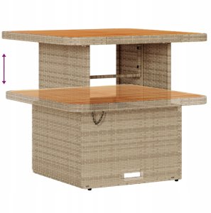 Zestaw 8 elementów sof ogrodowych z poduszkami Beżowy Poli Rattan Akacja, Sofa ogrodowa 2-osobowa z poduszkami Beżowy Poli Rattan, Zestaw jadalny ogrodowy 3-elementowy z poduszkami Beżowy Poli Rattan Akacja 5