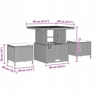 Zestaw 8 elementów sof ogrodowych z poduszkami Beżowy Poli Rattan Akacja, Sofa ogrodowa 2-osobowa z poduszkami Beżowy Poli Rattan, Zestaw jadalny ogrodowy 3-elementowy z poduszkami Beżowy Poli Rattan Akacja 8
