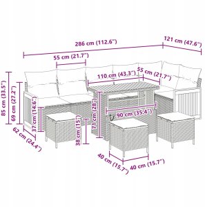 10-częściowy zestaw sof ogrodowych vidaXL z poduszkami Beżowy Polirattan Akacja, 2-osobowa sofa ogrodowa vidaXL z poduszkami Beżowa Polirattan, 4-częściowy zestaw jadalny do ogrodu vidaXL z poduszkami Beżowy Polirattan Akacja 3