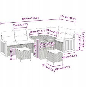 Zestaw 9-elementowy sof ogrodowych z poduszkami beżowy polirattan akacja, Sofa ogrodowa na 2 osoby z poduszkami beżowy polirattan, Zestaw 3-elementowy do jadalni ogrodowej z poduszkami beżowy polirattan akacja 8