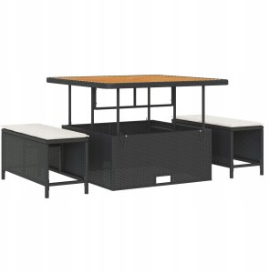 Zestaw kanap ogrodowych vidaXL 9-częściowy z poduszkami - Czarny Polirattan Akacja, Zestaw kanap ogrodowych vidaXL 2-osobowy z poduszkami - Czarny Polirattan, 3-częściowy zestaw mebli jadalnych w ogrodzie vidaXL - Czarny Polirattan Akacja 3