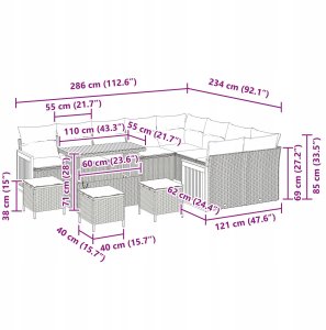 vidaXL 13-elementowy zestaw kanapy ogrodowej z poduszkami Beżowy Poli Rattan Akacja, 4-częściowy zestaw do jadalni ogrodowej z poduszkami Beżowy Poli Rattan Akacja, Sofa dwuosobowa do ogrodu z poduszkami Beżowy Poli Rattan 7
