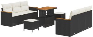 vidaXL 9-częściowy zestaw sofy ogrodowej z poduszkami czarny polirattan akacja, vidaXL 3-częściowy zestaw jadalny ogrodowy z poduszkami czarny polirattan akacja 2