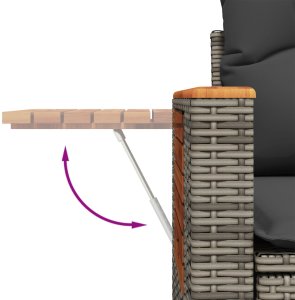 vidaXL Zestaw Sofy Ogrodowej 8-częściowy z Poduszkami Szary Poli Rattan Akacja, 3-częściowy Zestaw Do Jedzenia Na Świeżym Powietrzu Z Poduszkami Szary Poli Rattan Akacja 9