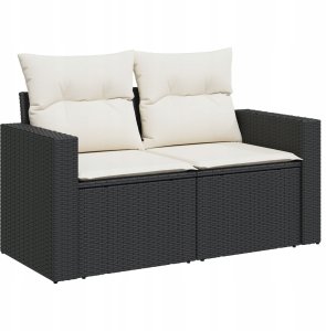 vidaXL 8-częściowy zestaw kanap ogrodowych z poduszkami czarny rattan akacja, vidaXL 3-częściowy zestaw jadalny na zewnątrz z poduszkami czarny rattan akacja 3