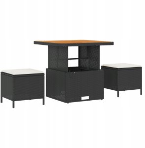 vidaXL 8-częściowy zestaw kanap ogrodowych z poduszkami czarny rattan akacja, vidaXL 3-częściowy zestaw jadalny na zewnątrz z poduszkami czarny rattan akacja 5