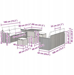 vidaXL Zestaw Sofy Ogrodowej 9 Części z Poduszkami Beżowy Polirattan Akacja, Zestaw Jadalny 3 Części z Poduszkami Beżowy Polirattan Akacja 11