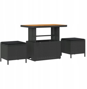 Zestaw 8 komponentów sofy ogrodowej z poduszkami czarny polirattan akacja, Zestaw 3 komponentów stołu ogrodowego z poduszkami czarny polirattan akacja 5